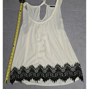 Express White With Black Lace Trim Tank. Ties At Neck Size L